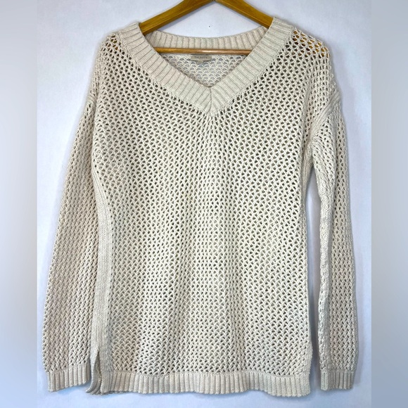 Talbots Women's Coastal Cottage Crochet Knit Cream Sweater Women’s Size M - Picture 1 of 3
